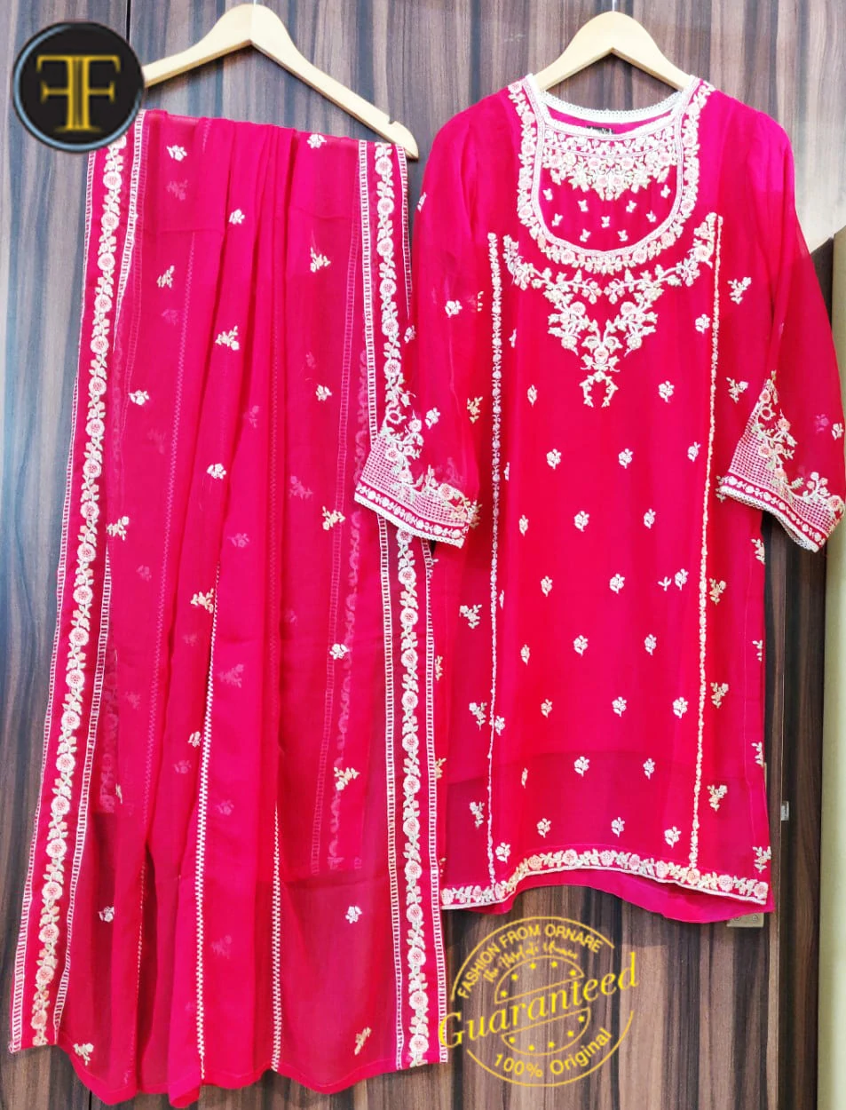 Agha Noor Ruby Red Suit with Chiffon Dupatta S